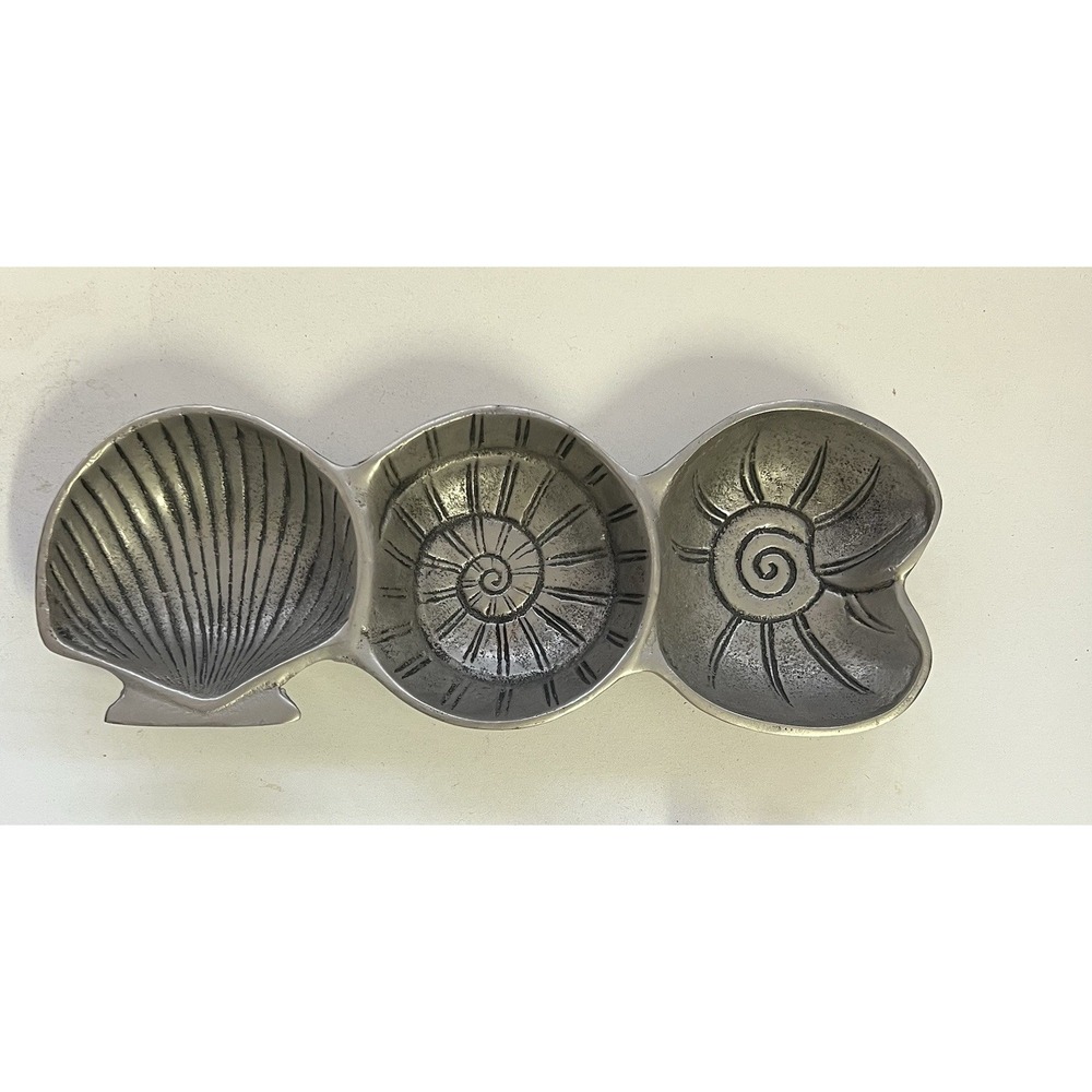 Silver‎ Pewter Shell Shaped Dish Candy Nut Trinket Serving Bowl Made In India AA
